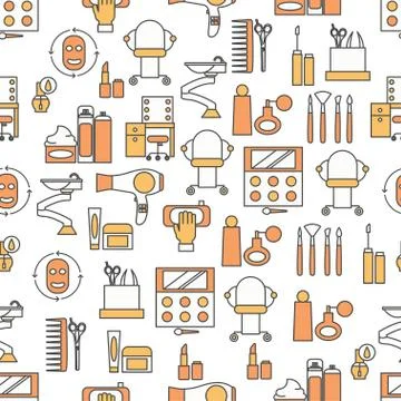 Vector flat line art beauty saloon seamless pattern Stock Illustration