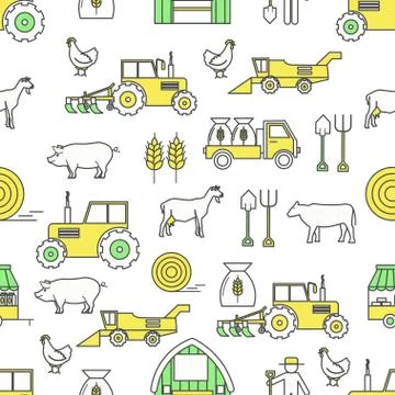 Vector flat line art farming seamless pattern Stock Illustration