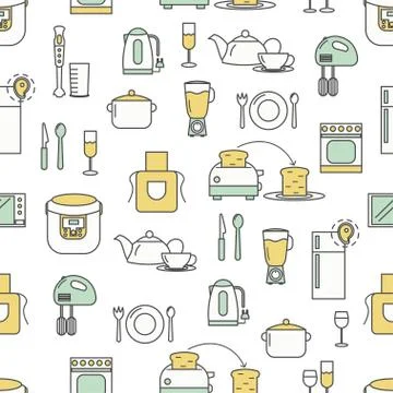 Vector flat line art kitchen seamless pattern Stockillustratie