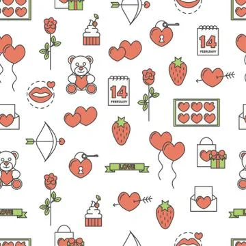 Vector flat line art love seamless pattern 스톡 일러스트