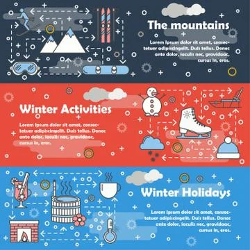 Vector flat line art winter banner set Stockillustratie