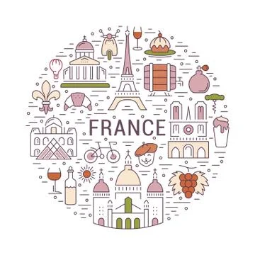Vector Flat Line Banner Paris and France Stock Illustration