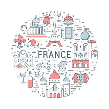 Vector Flat Line Banner Paris and France Stock Illustration