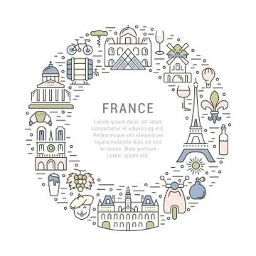 Vector Flat Line Banner Paris and France Stock Illustration