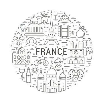 Vector Flat Line Banner Paris and France Stock Illustration