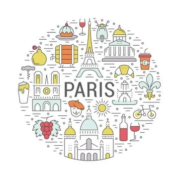 Vector Flat Line Banner Paris and France Free Stock Illustration