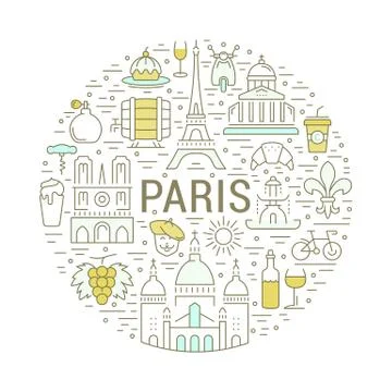 Vector Flat Line Banner Paris and France Illustrazione stock gratuita