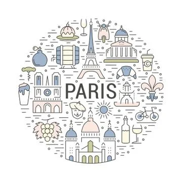 Vector Flat Line Banner Paris and France Free Stock Illustration