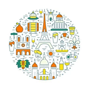 Vector Flat Line Banner Paris and France Illustrazione stock gratuita