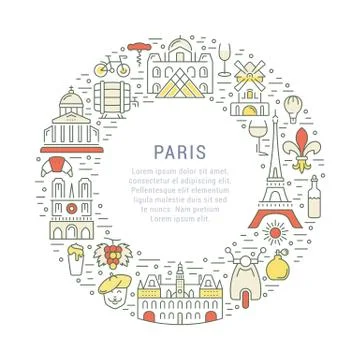 Vector Flat Line Banner Paris and France Free Stock Illustration