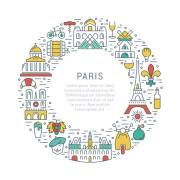Vector Flat Line Banner Paris and France Free Stock Illustration
