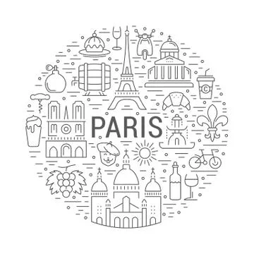 Vector Flat Line Banner Paris and France Free Stock Illustration