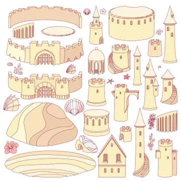 Vector flat line castle sand, sandcastle creator, maker Stock Illustration