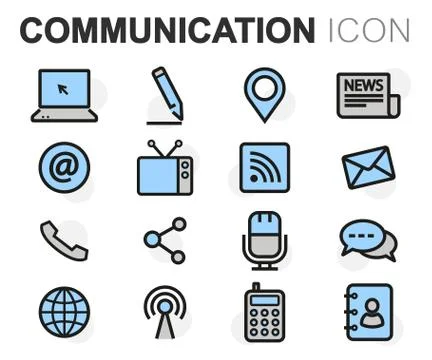 Vector flat line communication icons set Stock Illustration