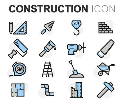 Vector flat line construction icons set Stock Illustration