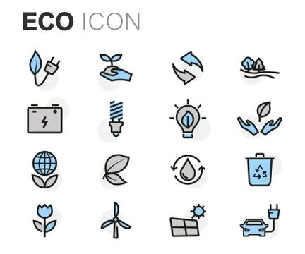 Vector flat line eco icons set Stock Illustration