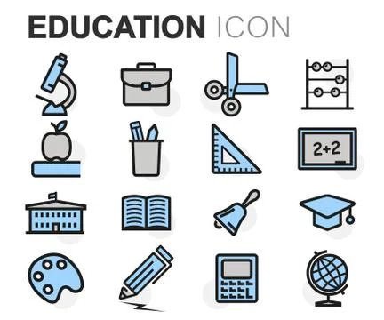 Vector flat line education icons set Stock Illustration