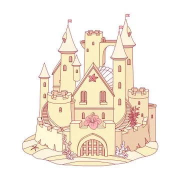 Vector flat line fantasy castle sand, sandcastle Stock-Illustration