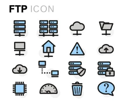 Vector flat line ftp icons set Illustrazione stock
