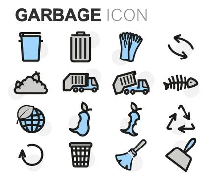 Vector flat line garbage icons set Stock Illustration