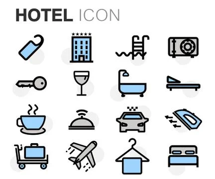 Vector flat line hotel icons set Stock Illustration