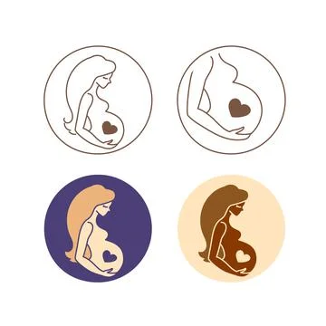 Vector flat line icon on pregnancy. Prenatal pregnant woman linear symbol Stock Illustration
