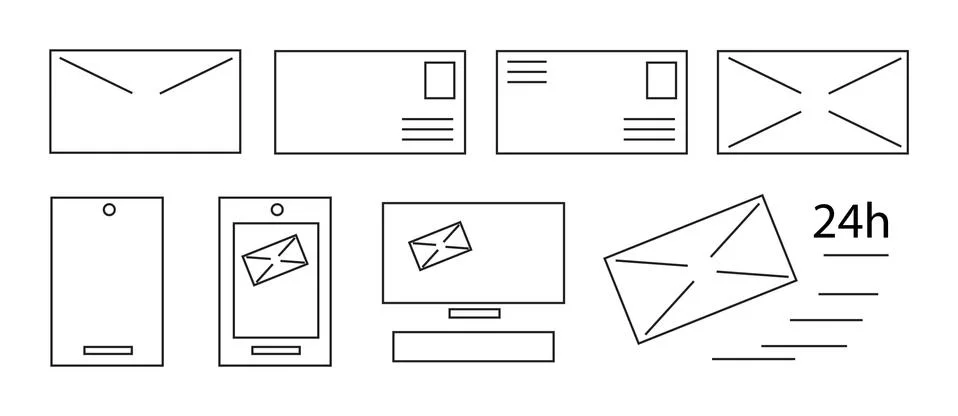Vector flat line icon set. Communication theme. Stock Illustration