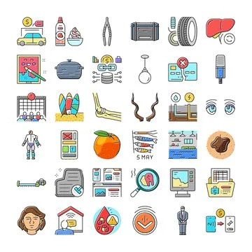 Vector flat line icons collecting a variety of concepts Stock Illustration