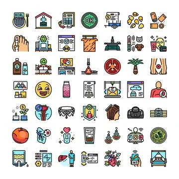 Vector flat line icons pack for various concepts 库存插图