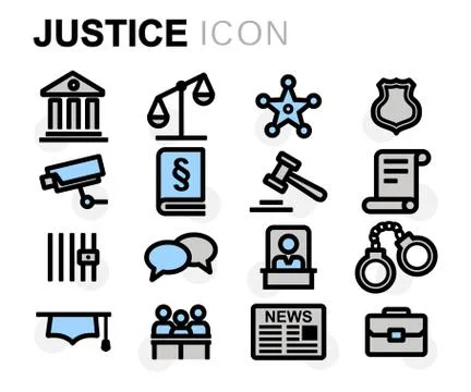 Vector flat line justice icons set Stock Illustration