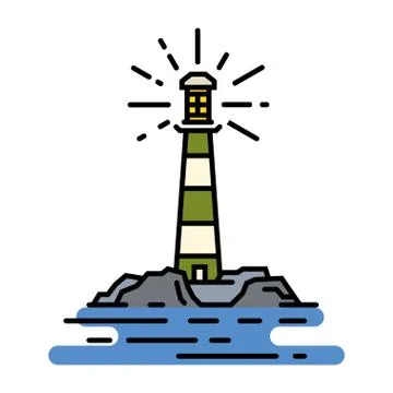 Vector flat line lighthouse sign Stock-Illustration