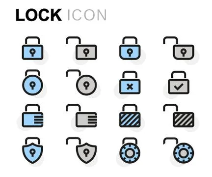 Vector flat line locks icons set Stock Illustration
