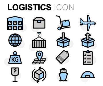 Vector flat line logistics icons set Stock Illustration