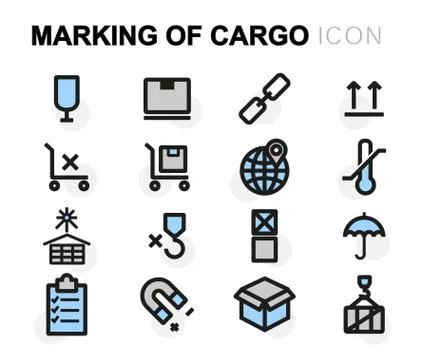Vector flat line marking of cargo icons set Stock Illustration