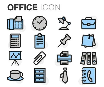 Vector flat line office icons set Stock Illustration