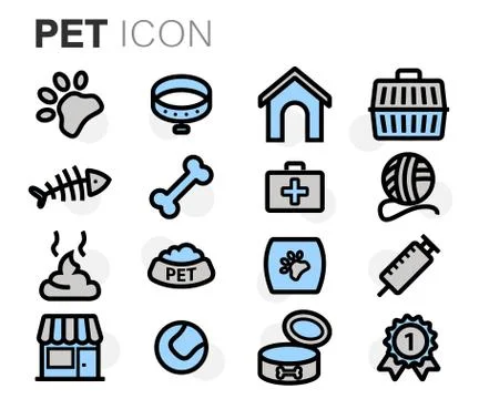 Vector flat line pet icons set Stock Illustration