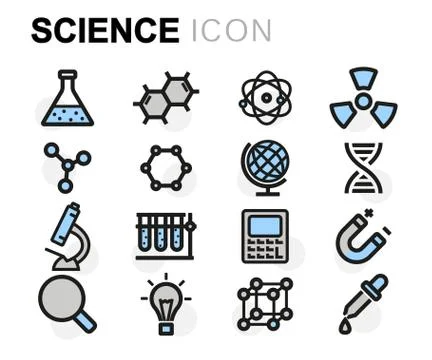 Vector flat line science icons set Stock Illustration