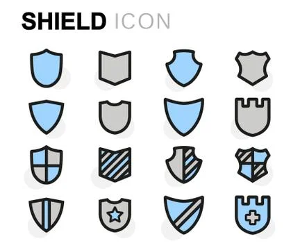 Vector flat line shield icons set Stock Illustration
