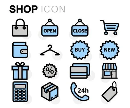 Vector flat line shop icons set Illustrazione stock