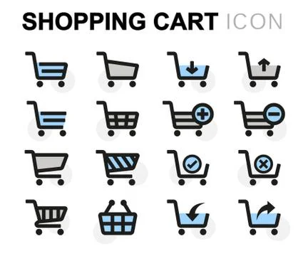 Vector flat line shopping cart icons set Stock Illustration
