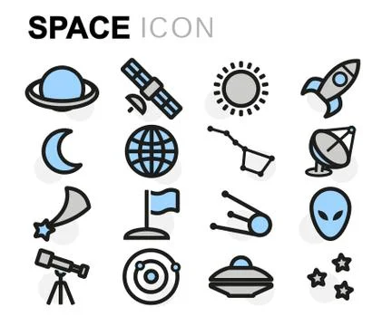 Vector flat line space icons set Stock Illustration