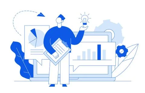 Vector flat line style business and finance  design concept with big modern p Stock Illustration