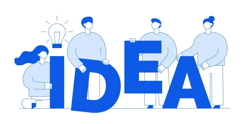 Vector flat line style business teamwork  design concept with big modern peop Stock Illustration
