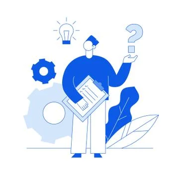 Vector flat line style business teamwork and idea  design concept with big mo Stock Illustration