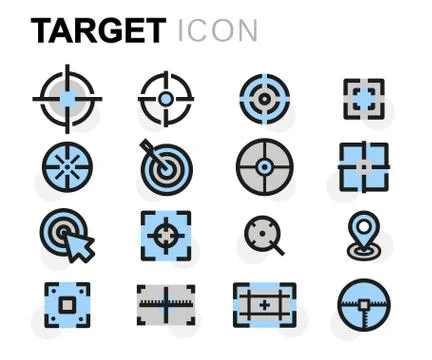 Vector flat line target icons set Stock Illustration