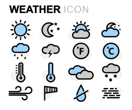 Vector flat line weather icons set Illustrazione stock