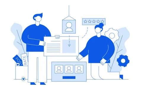 Vector flat line web development and  marketing  design concept of big modern Stock Illustration