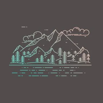 Vector flat linear landscape on dark background Stock Illustration