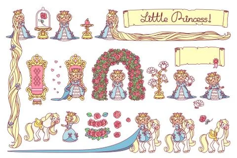 Vector flat Little Princess set Stock Illustration