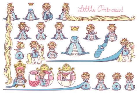 Vector flat Little Princess set Stock Illustration